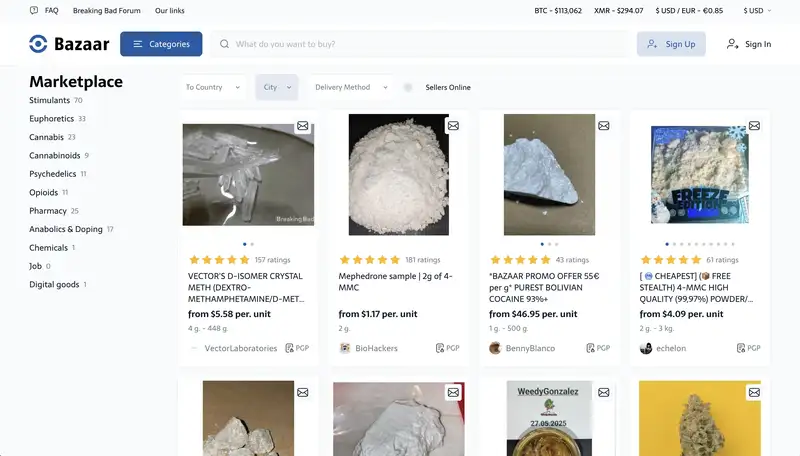 Bazaar Market interface screenshot used for editorial mirror verification and vendor grid review